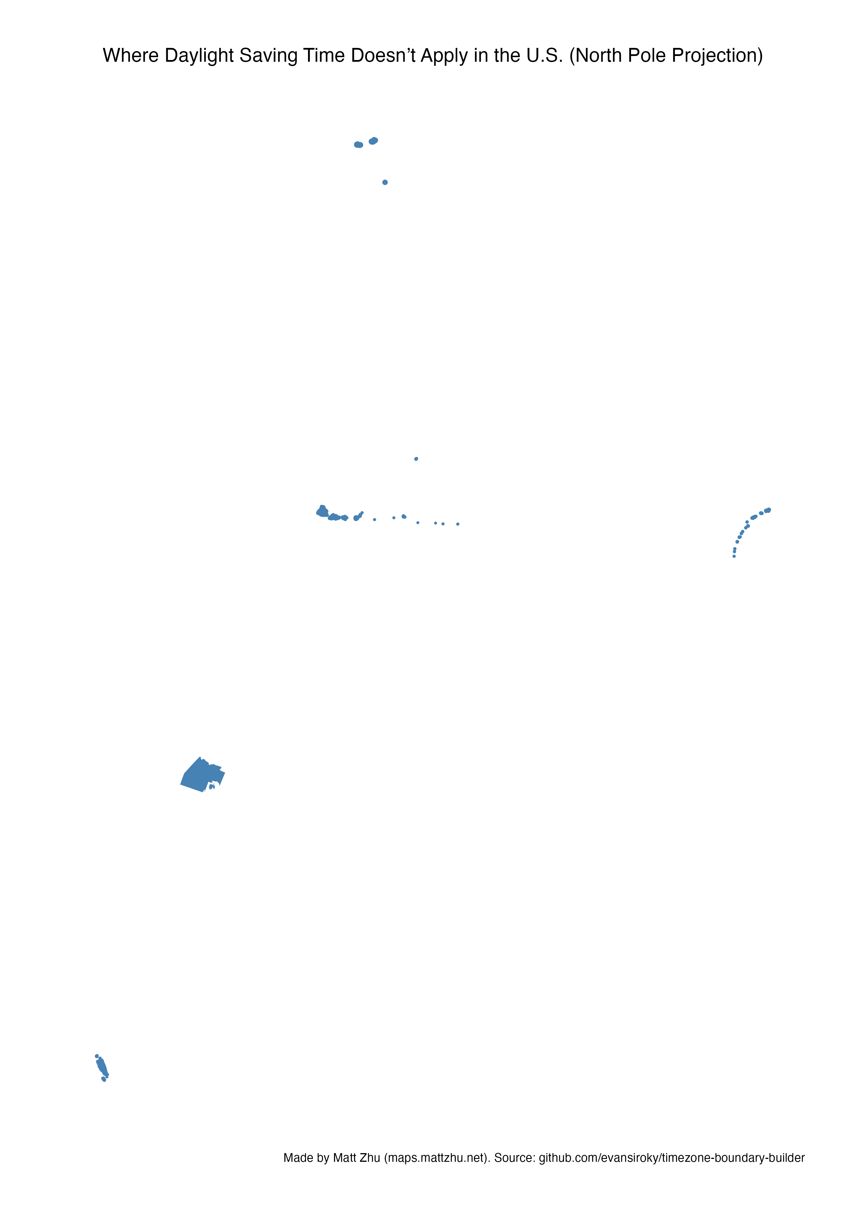 Non-DST Areas Polar Projection
